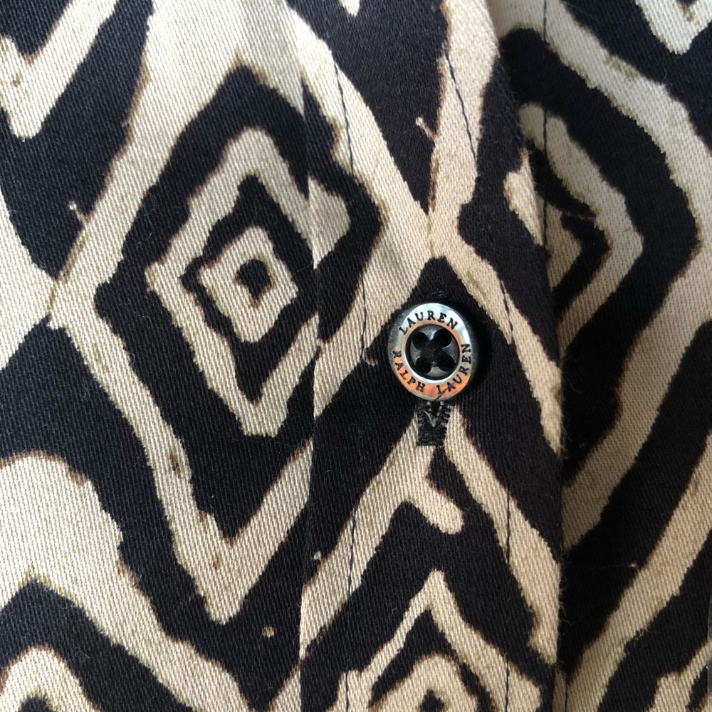 Lauren Ralph Lauren Black Tan Geometric Print Button-Up Shirt Blouse NWT Size XS - Picture 2 of 8